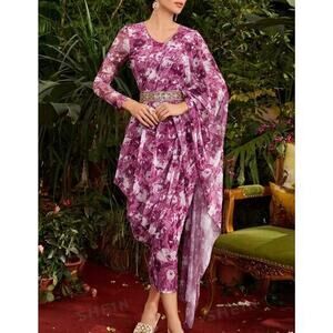 Women'S V-Neck Color-Blocking Sparkling Sequins Decorated Waistband Dress